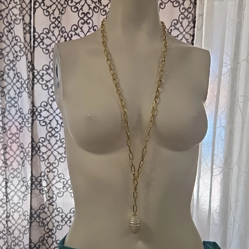 Elegant Gold Necklace with Pearl Drop | Minimalist Pearl Pendant Necklace Long.